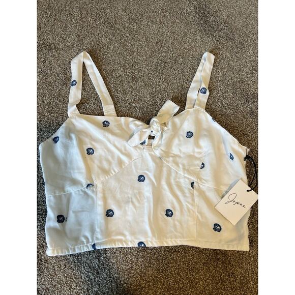 Beachwear Tops - Japna Shell Crop Top White Blue Shells Size Large NWT Beachwear Vacation Tropic